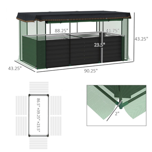 English Elm Raised Galvanized Steel Garden Bed with Crop Cage Shade Cloth and Bottomless Design T3971P422472