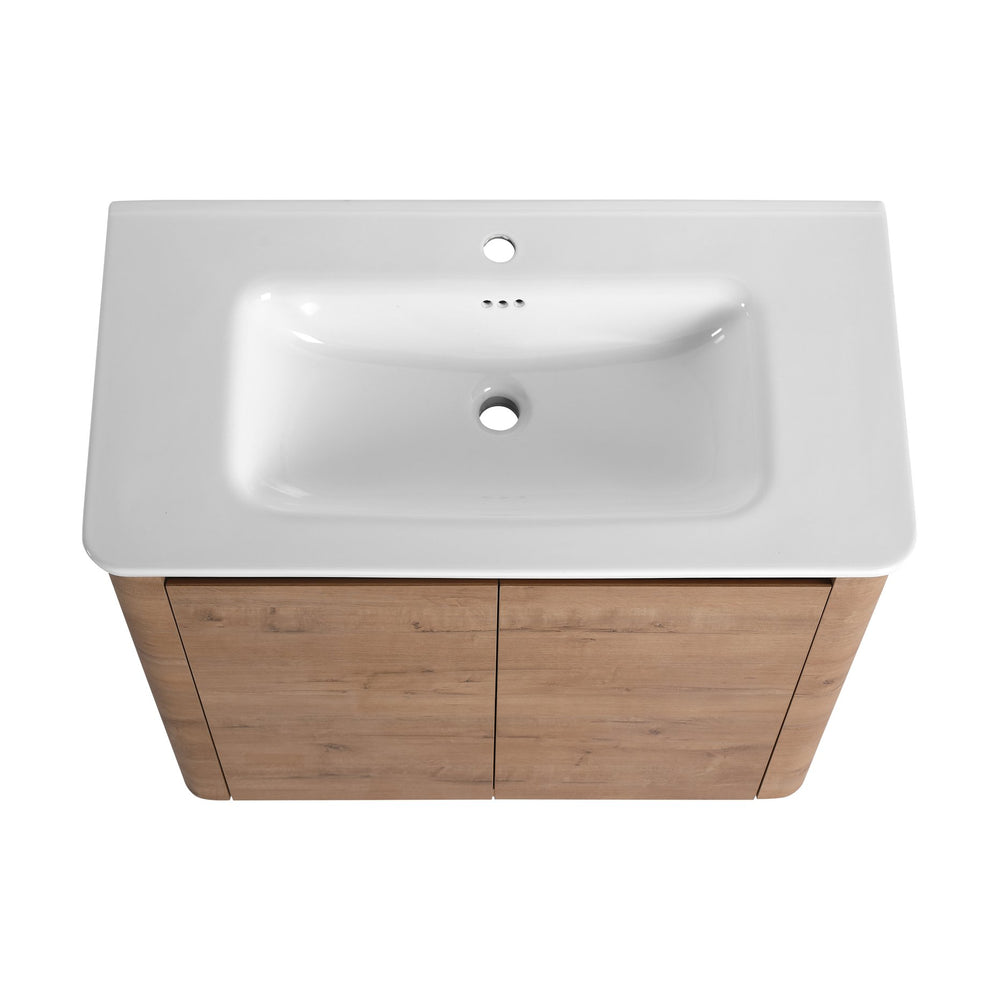 English Elm 36'' Freestanding Bathroom Vanity with White Ceramic Sink, Soft-Close Doors, Plywood, Adjustable Shelves W999P351896