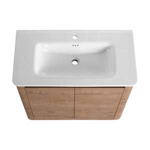 English Elm 36'' Freestanding Bathroom Vanity with White Ceramic Sink, Soft-Close Doors, Plywood, Adjustable Shelves W999P351896