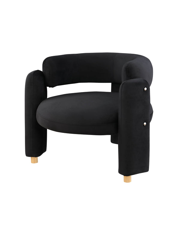 English Elm Accent Chair with Hollow Backrest for Ergonomic Support, Solid Wood Frame, Stylish Fabric Upholstery Black W1420P194054