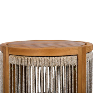 English Elm 16.9" Acacia Hardwood Outdoor Side Table with Handwoven Rope Base Boho Patio Accent N767P372781A