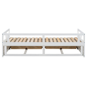 English Elm Wooden Twin to King Daybed with Trundle and Storage Drawers for Guest Rooms White N708P336539K