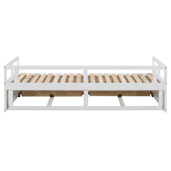 English Elm Wooden Twin to King Daybed with Trundle and Storage Drawers for Guest Rooms White N708P336539K