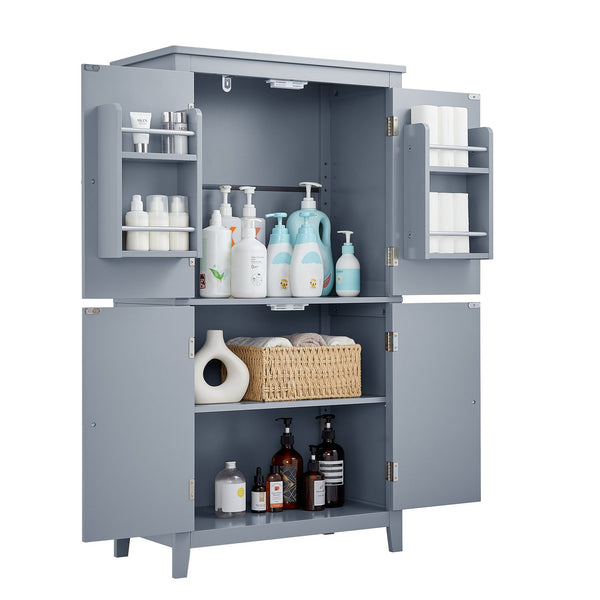English Elm Elegant Bathroom Floor Storage Cabinet with 4 Doors, Adjustable Shelves, Anti-Tip Design, 28"L x 15"W Grey N725P188461E