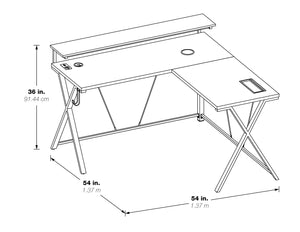 OSP Home Furnishings Checkpoint L Shape Gaming Desk Black