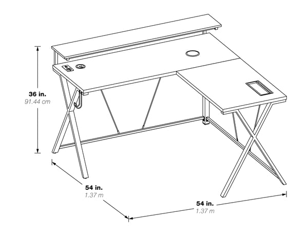 OSP Home Furnishings Checkpoint L Shape Gaming Desk Black