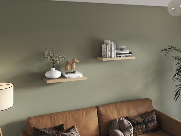 English Elm Ecco Floating Shelves Set of 2 — 31.5" Wall-Mounted Matte Particle Board Shelves with Hidden Brackets and Sturdy Support Beige 32 L x 11 W x 4 H B070P242435