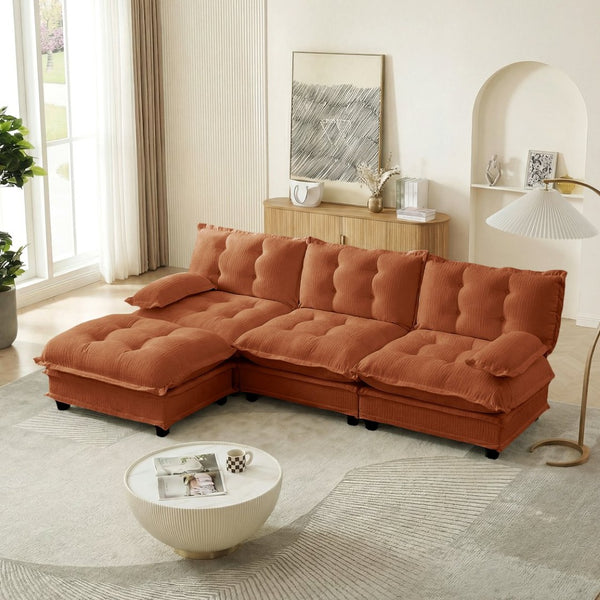 English Elm 107" Modular Cloud Sectional Chenille Deep Seat Couch with Lattice Cushions for Apartments Orange W714S01738