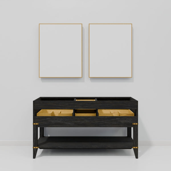 English Elm Black Oak Double Bath Vanity With Carrara Marble Top, Dual Mirrors & Ample Storage For Elegance B2731S02161