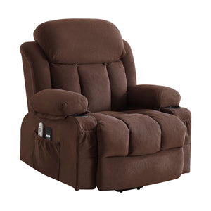 English Elm Power Lift Recliner Chair with Heat & 4-Point Massage, USB Port, Cup Holders, Remote for Living Room Brown W1521P303243