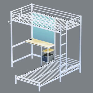 English Elm Metal Twin Over Bunk Bed with Full Guardrail Ladder and Convertible Iron Frame W3752S00005