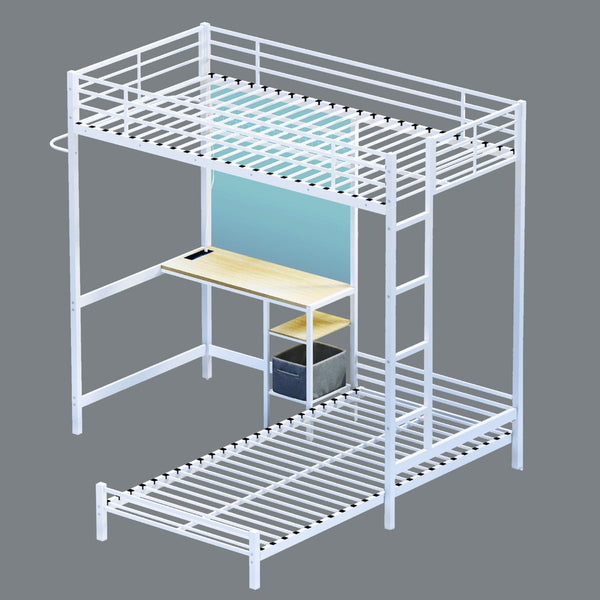 English Elm Metal Twin Over Bunk Bed with Full Guardrail Ladder and Convertible Iron Frame W3752S00005