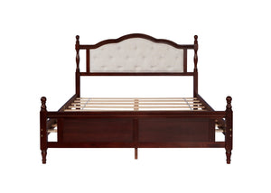 English Elm Queen Pine Wood Bed Upholstered Headboard Panel Footboard Classic Cherry Finish W504P181801