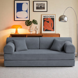 English Elm Convertible Corduroy Floor Sofa Folds Flat as Sleeper Daybed for Studio Living Dark Gray W5532P438823