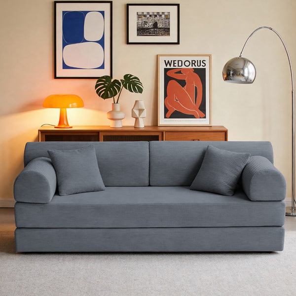 English Elm Convertible Corduroy Floor Sofa Folds Flat as Sleeper Daybed for Studio Living Dark Gray W5532P438823