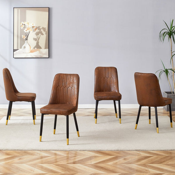 English Elm Brown Suede-Like Velvet Dining Chair Set - Elegant 4-Pack With Black Metal Legs & Gold Accents W1151P211985