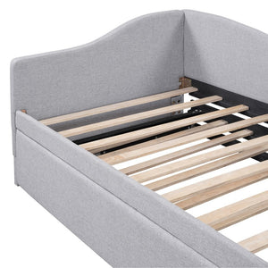 English Elm Twin L-shaped Linen Upholstered Daybed with Hydraulic Pop-up Trundle for Guest Rooms Gray SF000193AAE-1
