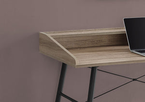 English Elm Computer Desk For Home Office – Modern Brown Laminate & Black Metal With Storage Cubbies & Hutch B2710P219822