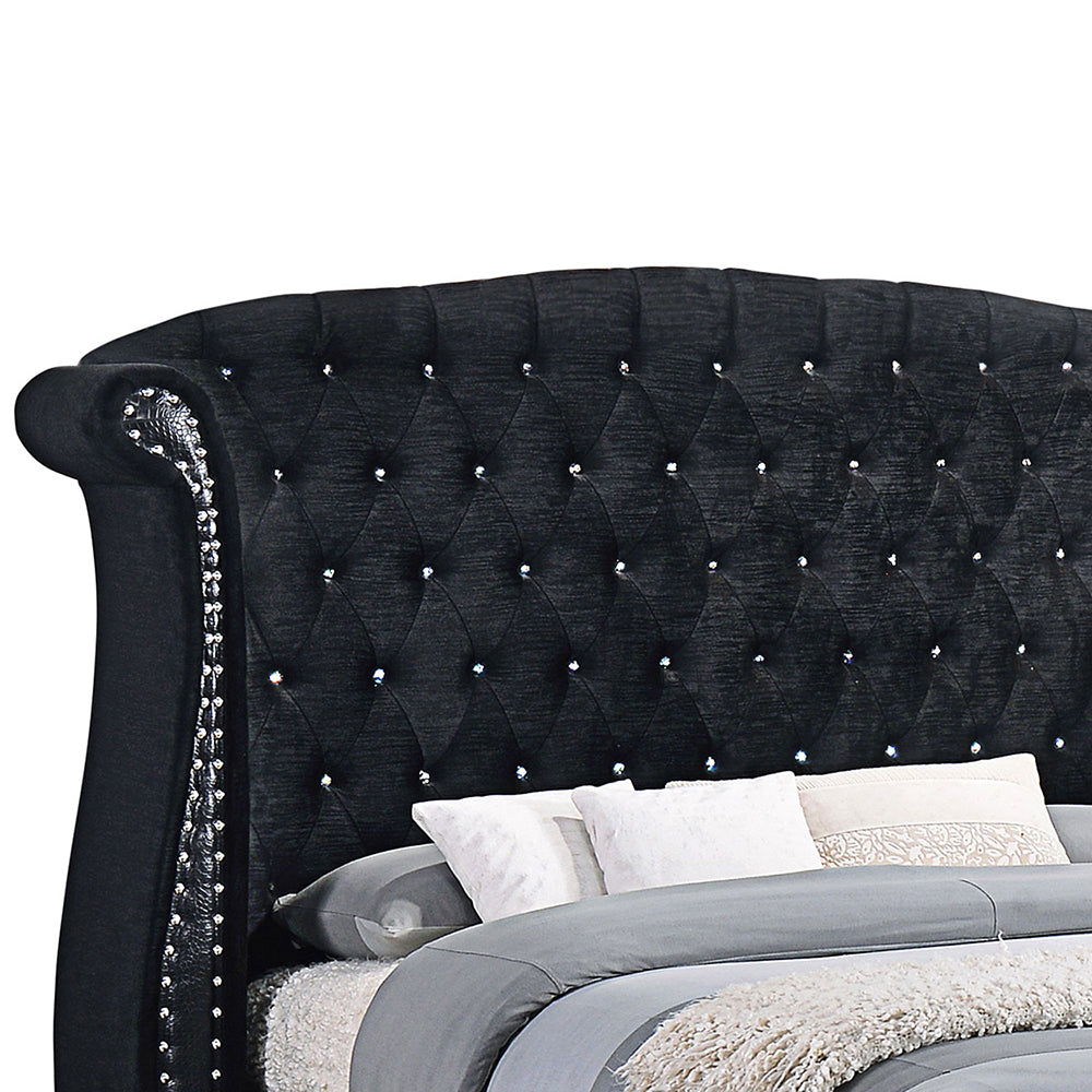English Elm Tamsin Luxe Black Wingback California King Upholstered Bed with Tufted Arch Headboard & Silver Nailheads B062S01096