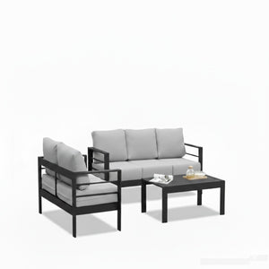 English Elm 3-piece Outdoor Aluminum Conversation Set with Deep Cushions and Wpc Coffee Table Light Gray B082S00099