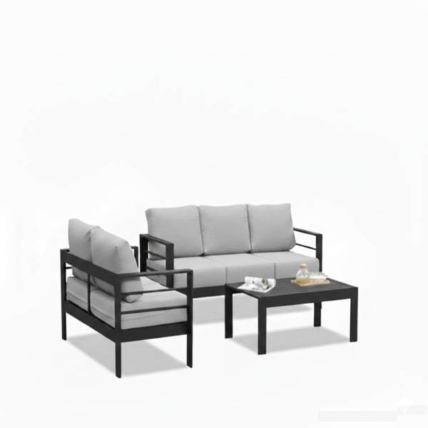 English Elm 3-piece Outdoor Aluminum Conversation Set with Deep Cushions and Wpc Coffee Table Light Gray B082S00099