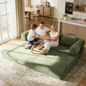 English Elm 78 Inch Corduroy Convertible Sofa Sleeper Futon with Foldable Armrests for Studio Rooms Green W5385P455028