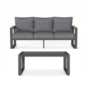 English Elm 2-piece Outdoor Aluminum Patio Sofa Set with Tempered Glass Table and Cushioned Seating Black+Grey B082P455133