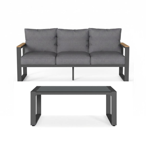English Elm 2-piece Outdoor Aluminum Patio Sofa Set with Tempered Glass Table and Cushioned Seating Black+Grey B082P455133