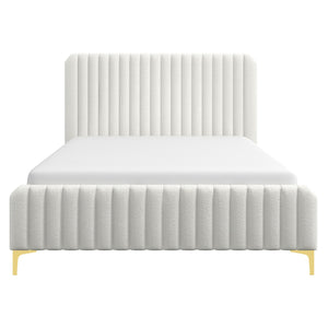 English Elm Ashcroft Furniture - Valery Modern King Boucle Platform Bed in Cream with Channel Tufting, Gold Legs & Slat System B183S00043