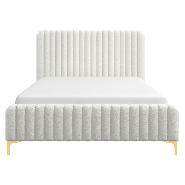 English Elm Ashcroft Furniture - Valery Modern King Boucle Platform Bed in Cream with Channel Tufting, Gold Legs & Slat System B183S00043