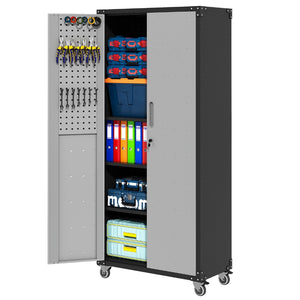 English Elm 71" Steel Garage Storage Cabinet with Locking Wheels Heavy Duty 700 Lb Capacity T2398P222838
