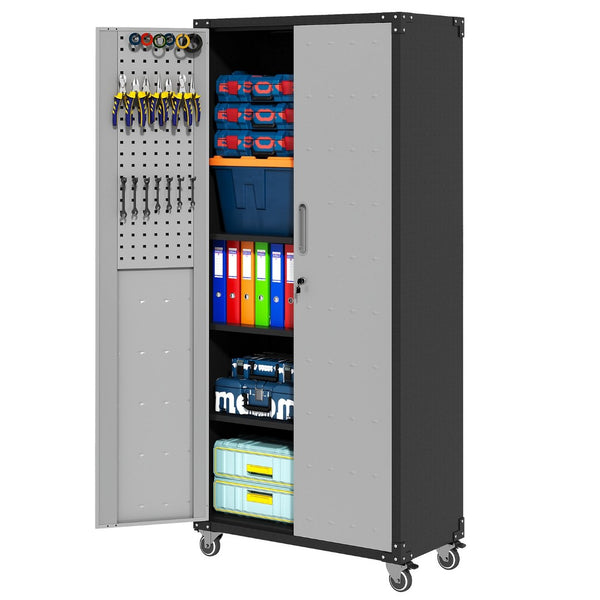 English Elm 71" Steel Garage Storage Cabinet with Locking Wheels Heavy Duty 700 Lb Capacity T2398P222838
