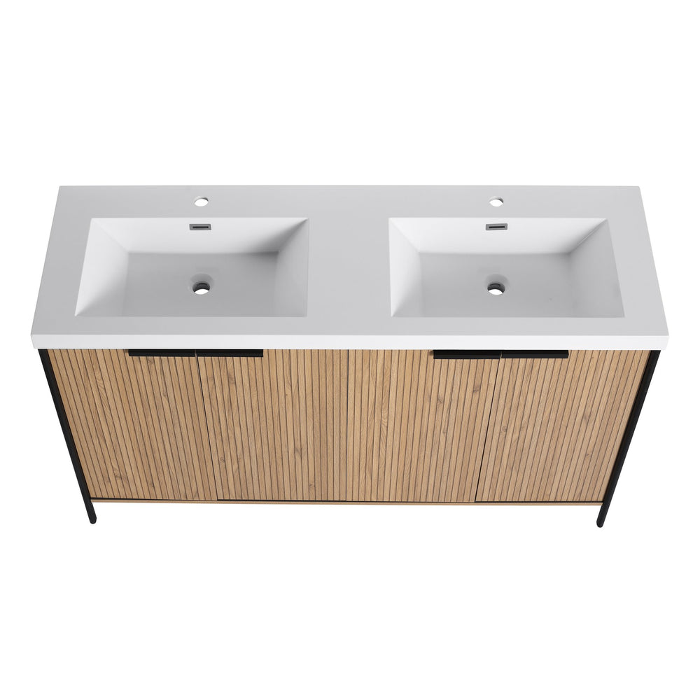 English Elm 60" Freestanding Bathroom Vanity with Double Resin Sink, Soft-Close Doors, Adjustable Shelves, Water-Resistant Finish W999S00383