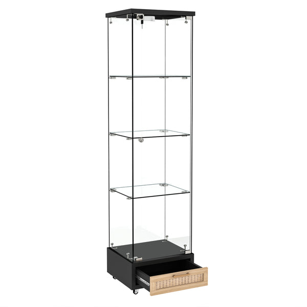 English Elm Modern Glass Display Cabinet With Led Lighting - Space-Saving Antique Storage For Living Room & Bedroom W241P268205
