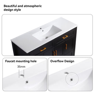 English Elm 48" Matte Black Bathroom Vanity with Ceramic Basin 8 Soft Close Storage Doors Drawers W3133S00004