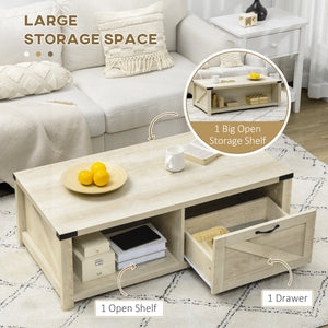 English Elm HOMCOM Farmhouse Coffee Table with Flip Lift Top and Hidden Storage, Square Center Table, Rustic Charm Natural W2225P217452