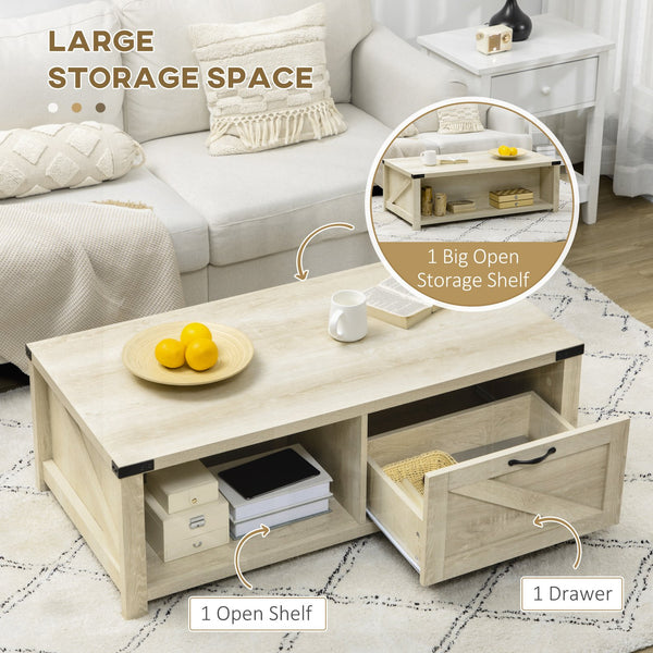 English Elm HOMCOM Farmhouse Coffee Table with Flip Lift Top and Hidden Storage, Square Center Table, Rustic Charm Natural W2225P217452