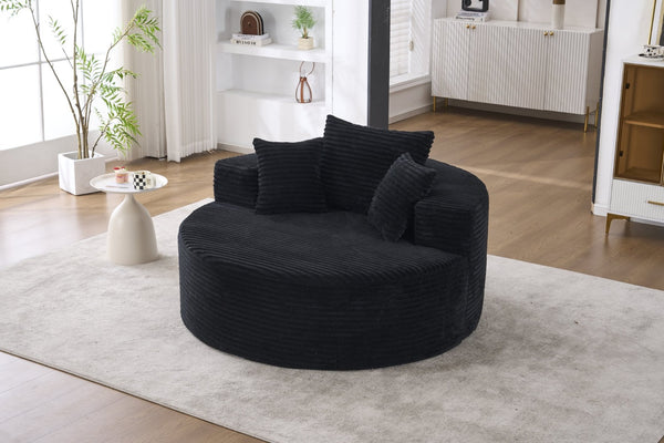 English Elm Accent Round Swivel Lounge Chair Corduroy Upholstered Oversized Seat for Bedroom or Living Room Black W1752P422109