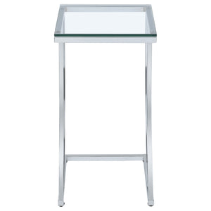 English Elm Draper Chrome Rectangular Glass Top Sofa Side Table with Curved Metal Frame, Polished Reflective Finish B062P331043