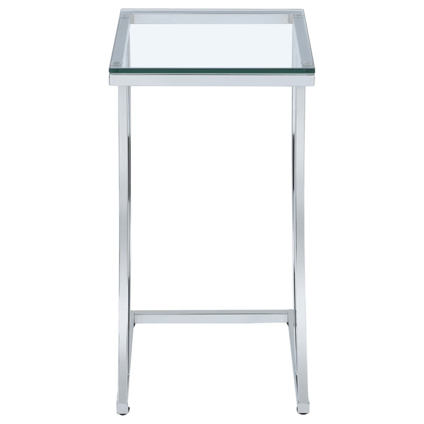 English Elm Draper Chrome Rectangular Glass Top Sofa Side Table with Curved Metal Frame, Polished Reflective Finish B062P331043