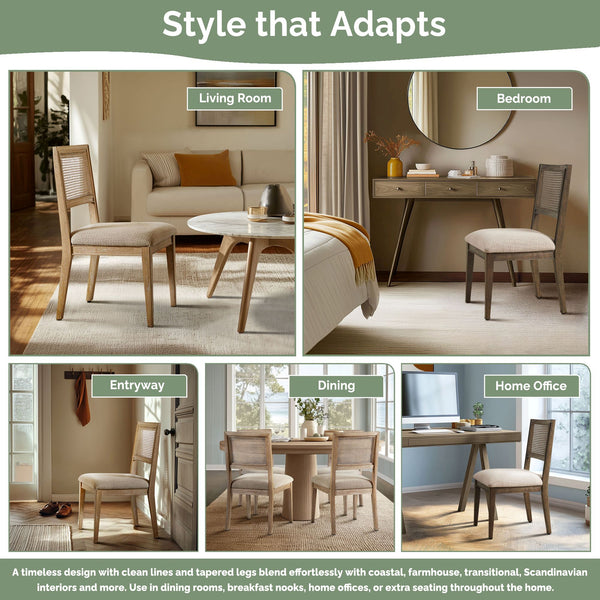 JLA Home INK+IVY - Rattan Handwoven Split-Back Dining Chairs Set of 2 — Reclaimed Wood Frame, Padded Seats, Coastal Style II108-0364