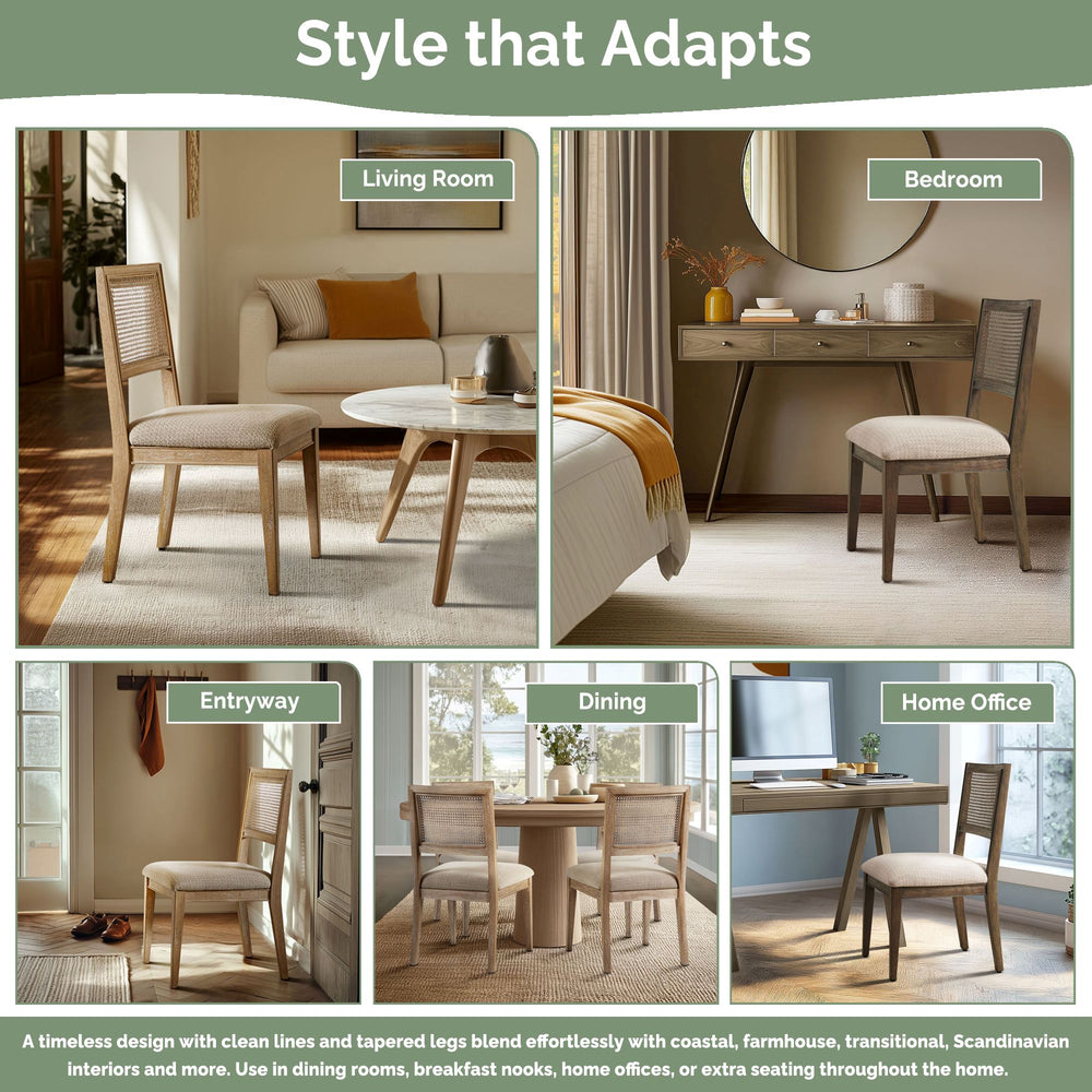 JLA Home INK+IVY - Rattan Handwoven Split-Back Dining Chairs Set of 2 with Reclaimed Wood Frame, Cushioned Seats II108-0508