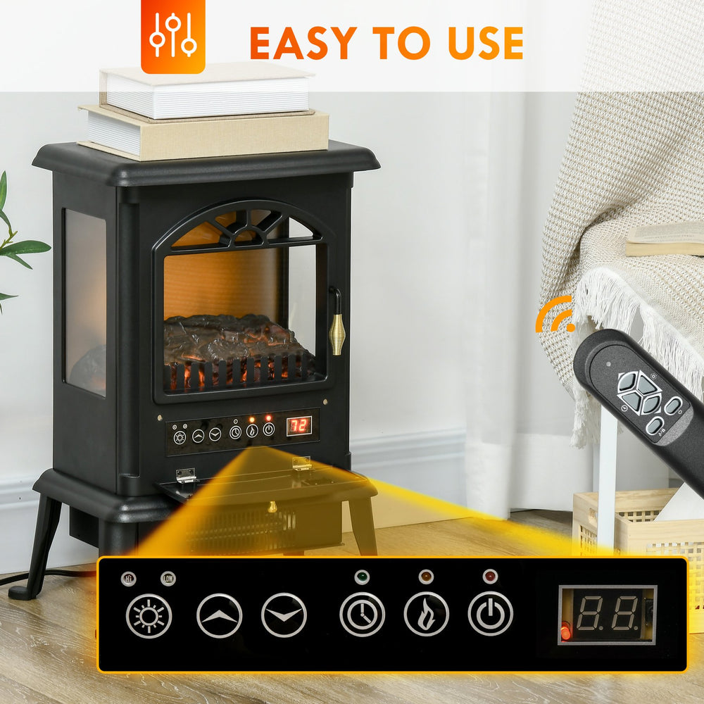 English Elm Homcom 23" Electric Infrared Fireplace Stove - Realistic Log Flame, Adjustable Heat, Timer, Safety Features W2225P249851