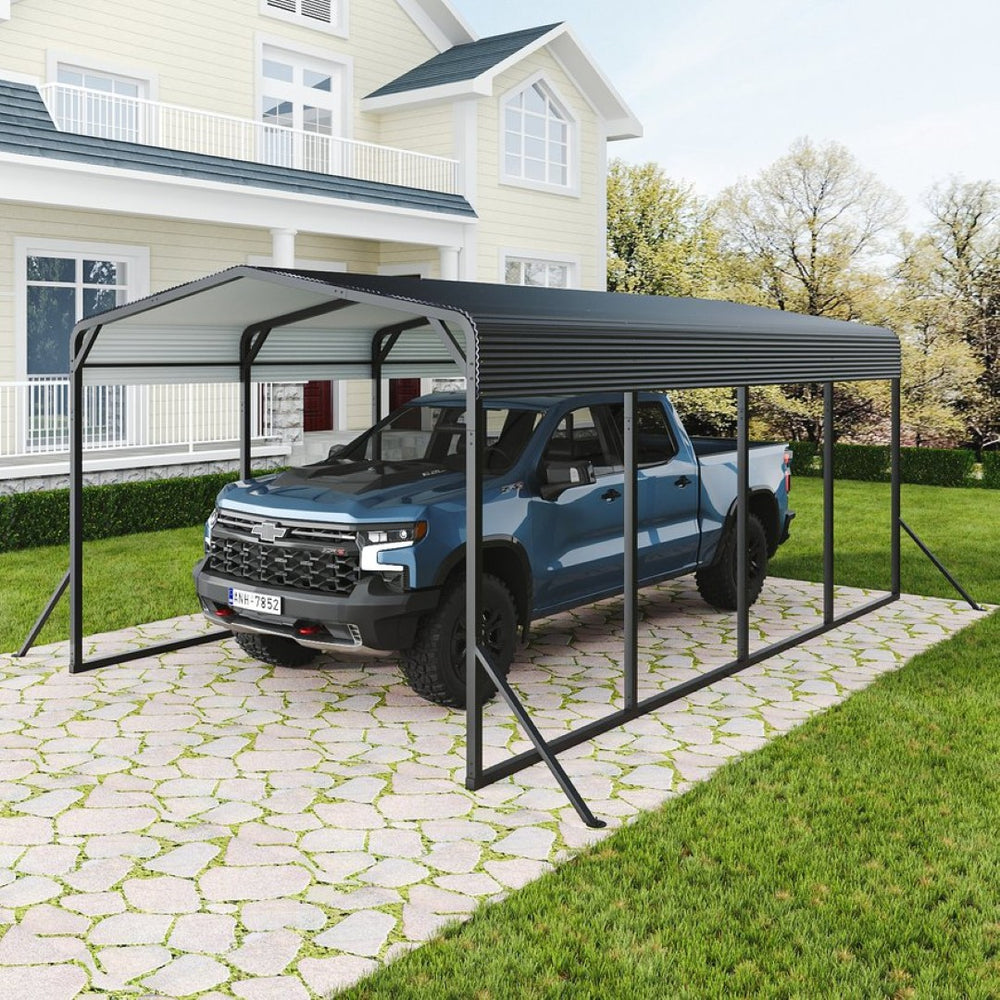 English Elm 12x20ft Steel Peak Roof Carport Heavy Duty Outdoor Shelter for Trucks Boats and Events W1820S00013