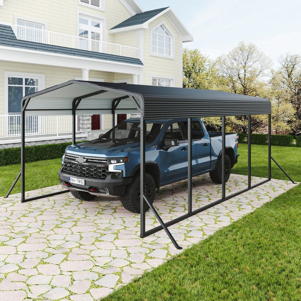 English Elm 12x20ft Steel Peak Roof Carport Heavy Duty Outdoor Shelter for Trucks Boats and Events W1820S00013