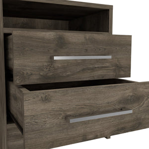 English Elm Philadelphia Nightstand with Two Drawers and Concealed Shelf, White & Light Oak Accent, Sleek Storage Design Brown 23 L x 23 W x 7 H B128P148957