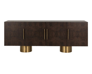 Sunpan KRESTEVEN Sideboard: Modern Luxury with Maple Burl Veneer & Gold Accents for Elegant Storage Solutions 112129