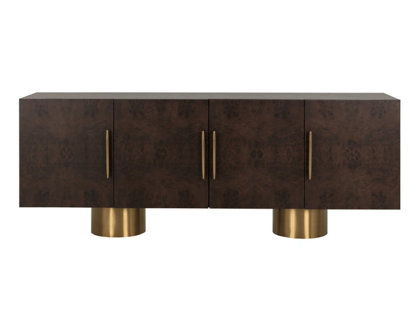 Sunpan KRESTEVEN Sideboard: Modern Luxury with Maple Burl Veneer & Gold Accents for Elegant Storage Solutions 112129