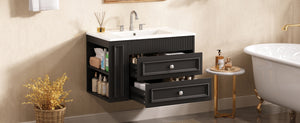 English Elm 30'' Wall Mounted Bathroom Vanity with Ceramic Sink, Floating MDF Cabinet, Soft-Close Drawers & Ample Storage Black N710P334915B