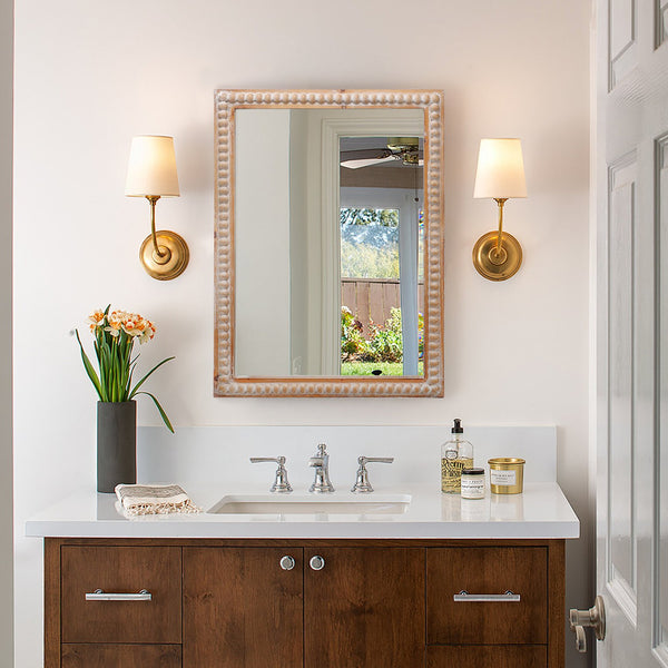 English Elm 22x30 Wood Framed Mirror Antique Natural Farmhouse Wall Mounted Rectangle Vanity Mirror with Beaded Trim for Bathroom Bedroom Hallway W2295P290649